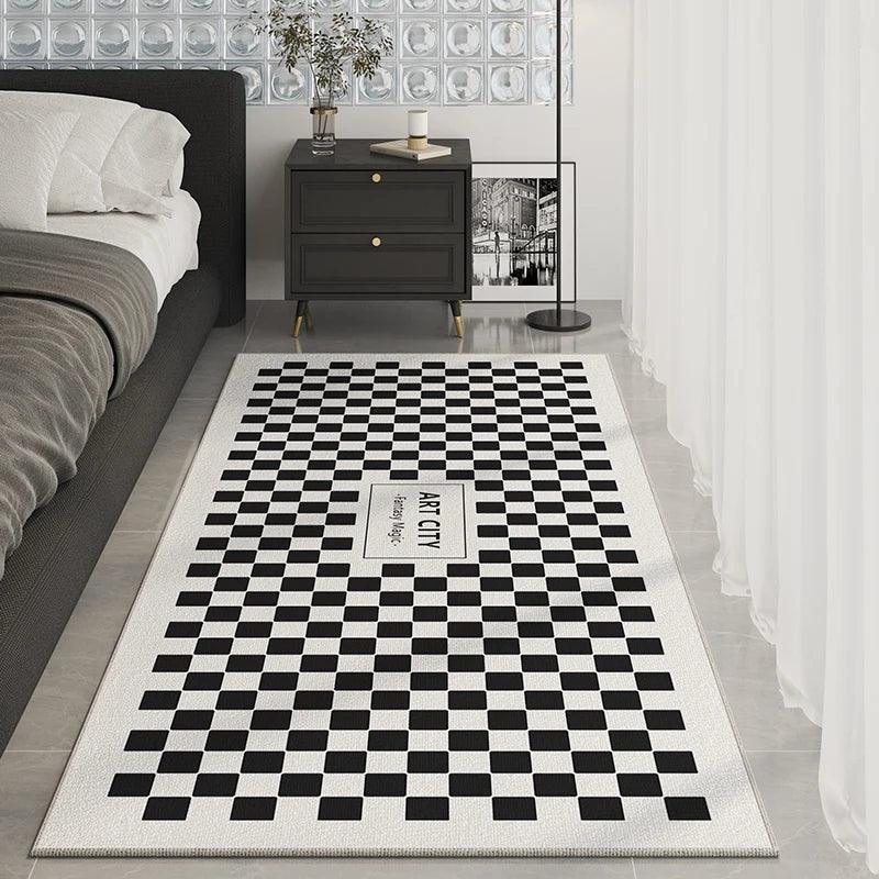 Art Checkerboard Rug Comfortable Soft Bedroom Rugs Luxury Living Room Decoration Carpet Abstract Black Beige Balcony Carpets 양탄자