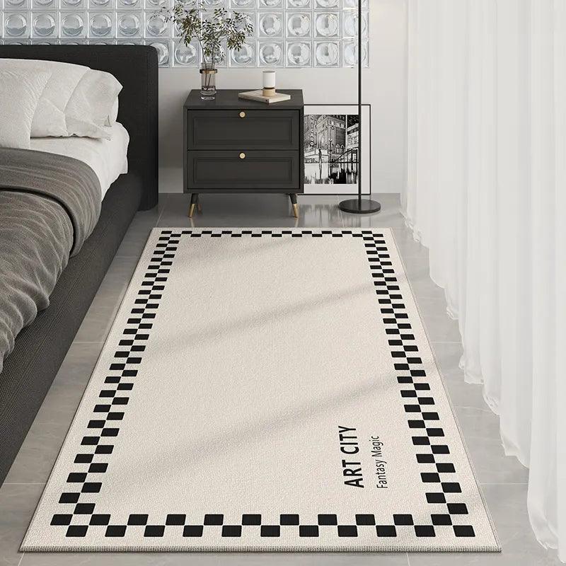 Art Checkerboard Rug Comfortable Soft Bedroom Rugs Luxury Living Room Decoration Carpet Abstract Black Beige Balcony Carpets 양탄자