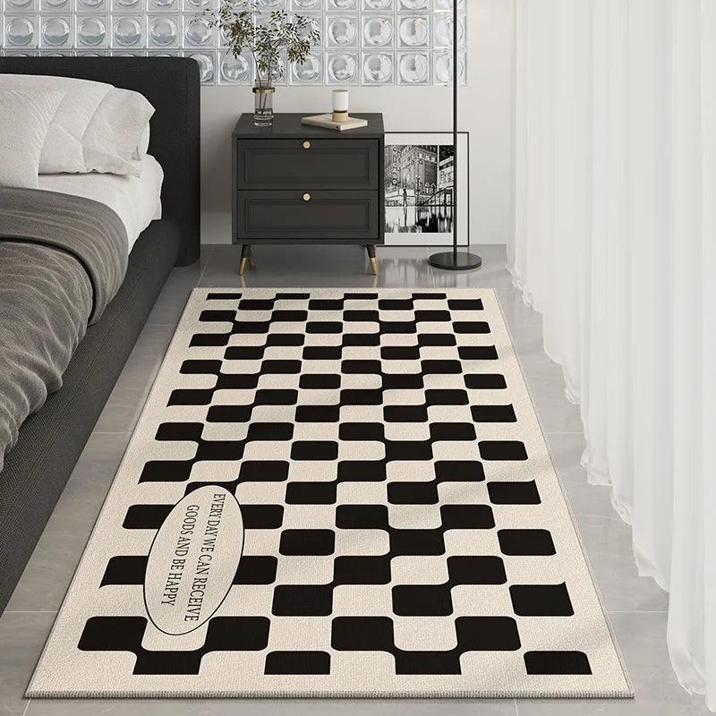 Art Checkerboard Rug Comfortable Soft Bedroom Rugs Luxury Living Room Decoration Carpet Abstract Black Beige Balcony Carpets 양탄자