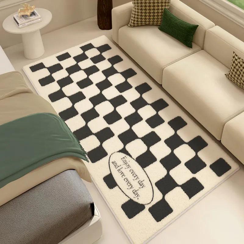 Art Checkerboard Rug Comfortable Soft Bedroom Rugs Luxury Living Room Decoration Carpet Abstract Black Beige Balcony Carpets 양탄자