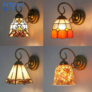 Artpad Turkish Style Mediterranean Sea Bracket Light Stained Glass Rustic Sconces Bedroom Aisle Bathroom Mirror Front Wall Lamp