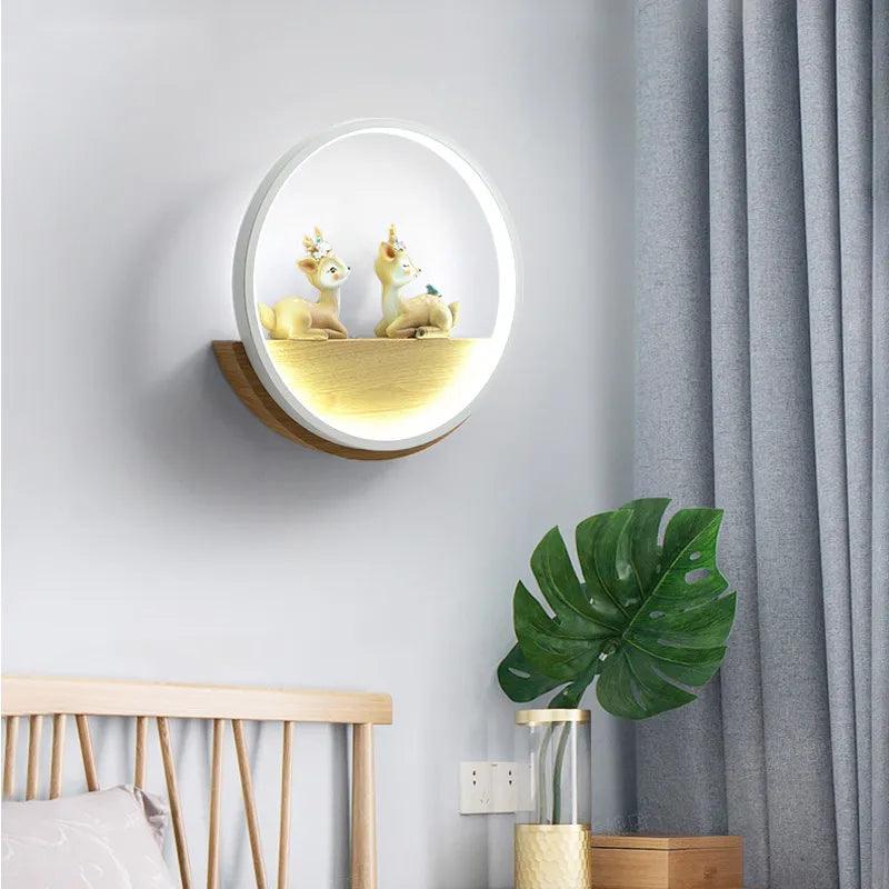 Artpad Wall Light LED Nordic Wooden Lamp for Children Kids Room 19W Deer Lamps Bedroom Children's Wall Sconce Wall Decor