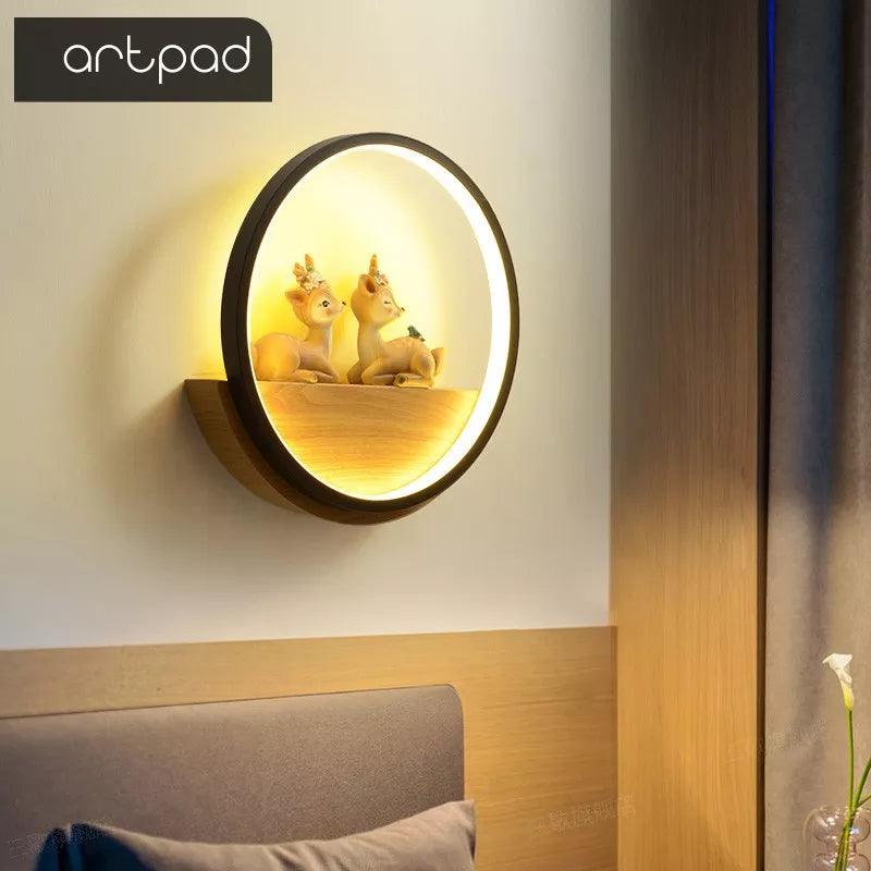 Artpad Wall Light LED Nordic Wooden Lamp for Children Kids Room 19W Deer Lamps Bedroom Children's Wall Sconce Wall Decor