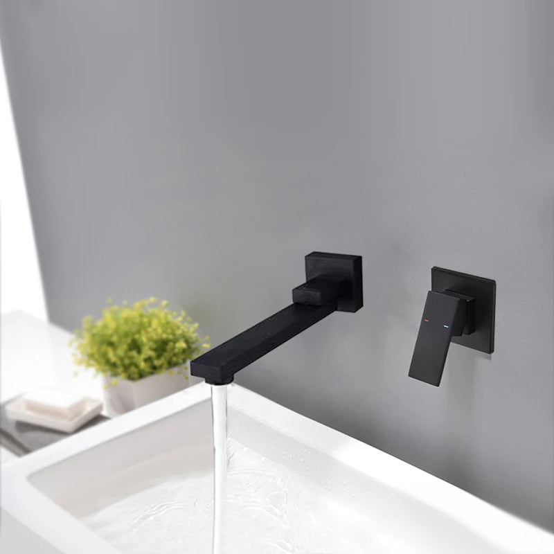 BAKALA-grifo de baño para lavabo, grifo mezclador de montaje en pared con agua fría y caliente, caño giratorio para lavabo, mango de Palanca única moderno