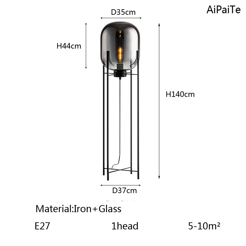 BOSSEN grey iron glass floor lamp, dining room bedroom office modern chandelier.