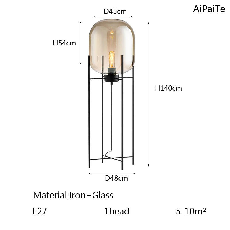 BOSSEN grey iron glass floor lamp, dining room bedroom office modern chandelier.