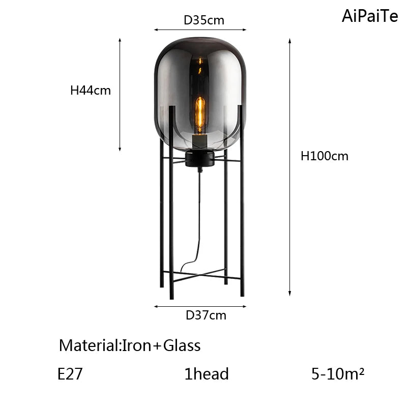 BOSSEN grey iron glass floor lamp, dining room bedroom office modern chandelier.