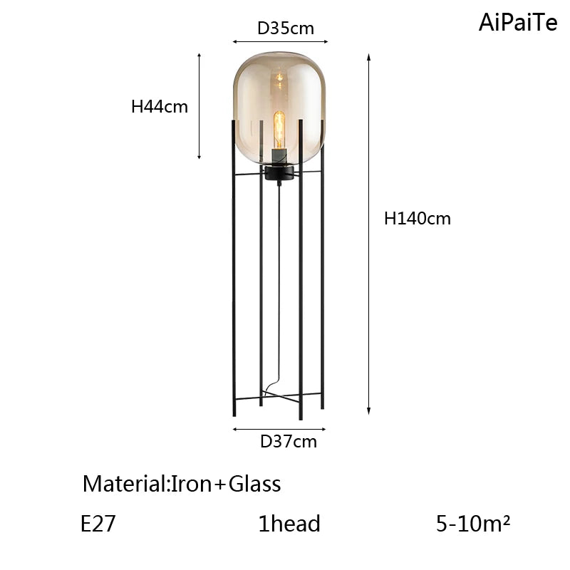 BOSSEN grey iron glass floor lamp, dining room bedroom office modern chandelier.