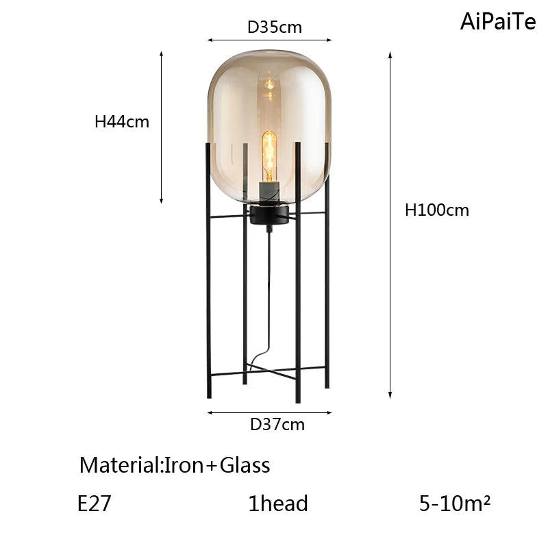 BOSSEN grey iron glass floor lamp, dining room bedroom office modern chandelier.