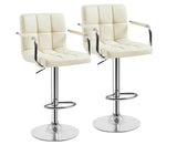 BOUSSAC MART 2pcs Faux Leather Swivel Bar Stools For Home Counter, White