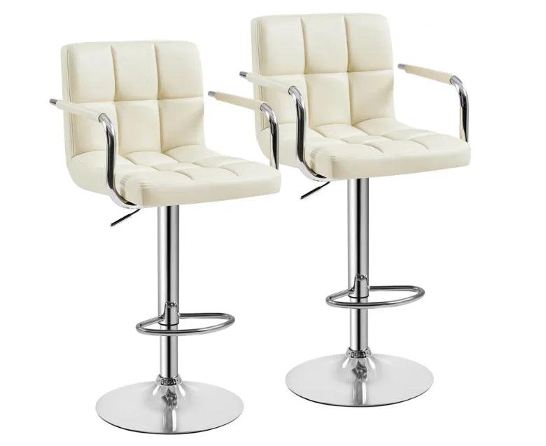 BOUSSAC MART 2pcs Faux Leather Swivel Bar Stools For Home Counter, White