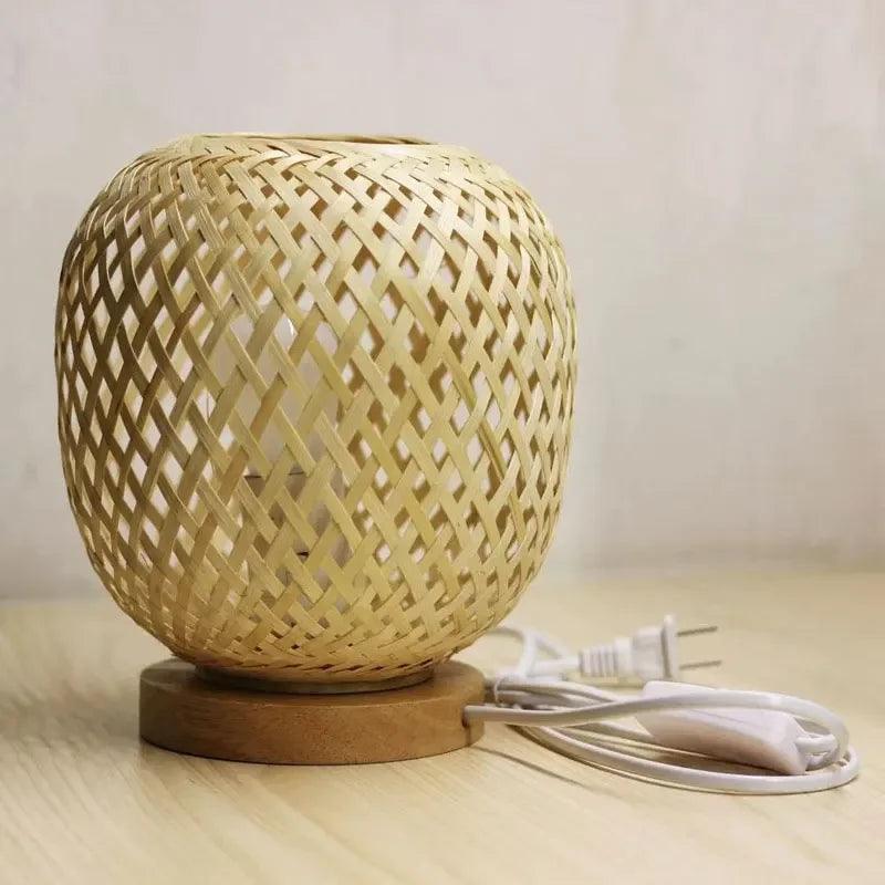 Bamboo Woven Wood Table Lamp Chinese Bamboo Handmade Table Lamp Rattan Bedside Ancient Nostalgic Bamboo Woven Lamp Study