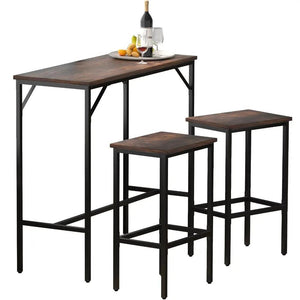 Bar Table Set, 39" Bar Table and Chairs Set, Pub Table Set w/ 2 Stools, Steel Frame Counter Height Dining Sets, 3 Piece Sa