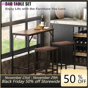 Bar Table Set, 39" Bar Table and Chairs Set, Pub Table Set w/ 2 Stools, Steel Frame Counter Height Dining Sets, 3 Piece Sa