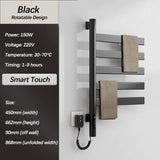 Bathroom Accessories Black Electric Towel Rack Smart Touch Temperature Timing Towel Warmer Rotatable Electric Heated Towel Rail