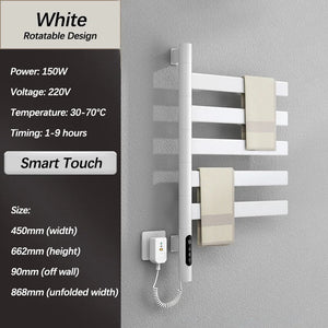 Bathroom Accessories Black Electric Towel Rack Smart Touch Temperature Timing Towel Warmer Rotatable Electric Heated Towel Rail