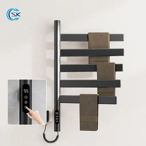 Bathroom Accessories Black Electric Towel Rack Smart Touch Temperature Timing Towel Warmer Rotatable Electric Heated Towel Rail