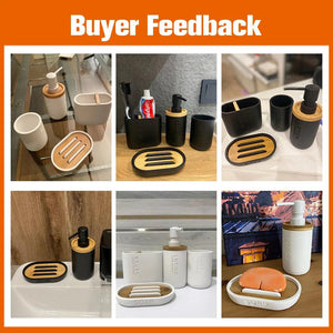 Bathroom Accessories set Soap Lotion Dispenser Toothbrush Holder Soap Dish Tumbler Pump Bottle Cup Wood Black or White