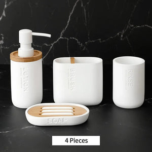 Bathroom Accessories set Soap Lotion Dispenser Toothbrush Holder Soap Dish Tumbler Pump Bottle Cup Wood Black or White