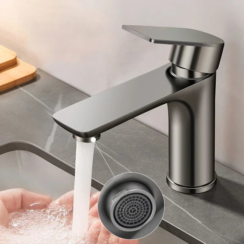 Grifo de baño de acero inoxidable 304, grifo mixto de agua fría y caliente para grifo de lavabo Haplopore, grifo de fregadero de 80cm, tubo gris, negro y plateado