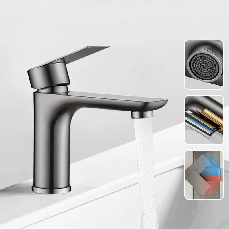 Grifo de baño de acero inoxidable 304, grifo mixto de agua fría y caliente para grifo de lavabo Haplopore, grifo de fregadero de 80cm, tubo gris, negro y plateado