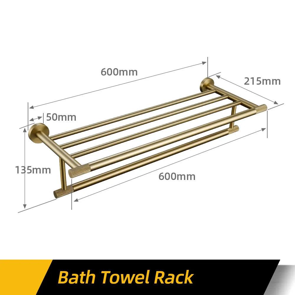 Bathroom Hardware Accessories Set Brushed Gold Knurled Brass Kit Towel Bar Ring Robe Hook Paper Holder Towel Ring Toilet Brush