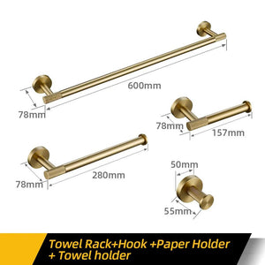 Bathroom Hardware Accessories Set Brushed Gold Knurled Brass Kit Towel Bar Ring Robe Hook Paper Holder Towel Ring Toilet Brush