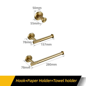 Bathroom Hardware Accessories Set Brushed Gold Knurled Brass Kit Towel Bar Ring Robe Hook Paper Holder Towel Ring Toilet Brush