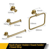 Bathroom Hardware Accessories Set Brushed Gold Knurled Brass Kit Towel Bar Ring Robe Hook Paper Holder Towel Ring Toilet Brush