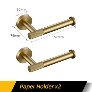 Bathroom Hardware Accessories Set Brushed Gold Knurled Brass Kit Towel Bar Ring Robe Hook Paper Holder Towel Ring Toilet Brush