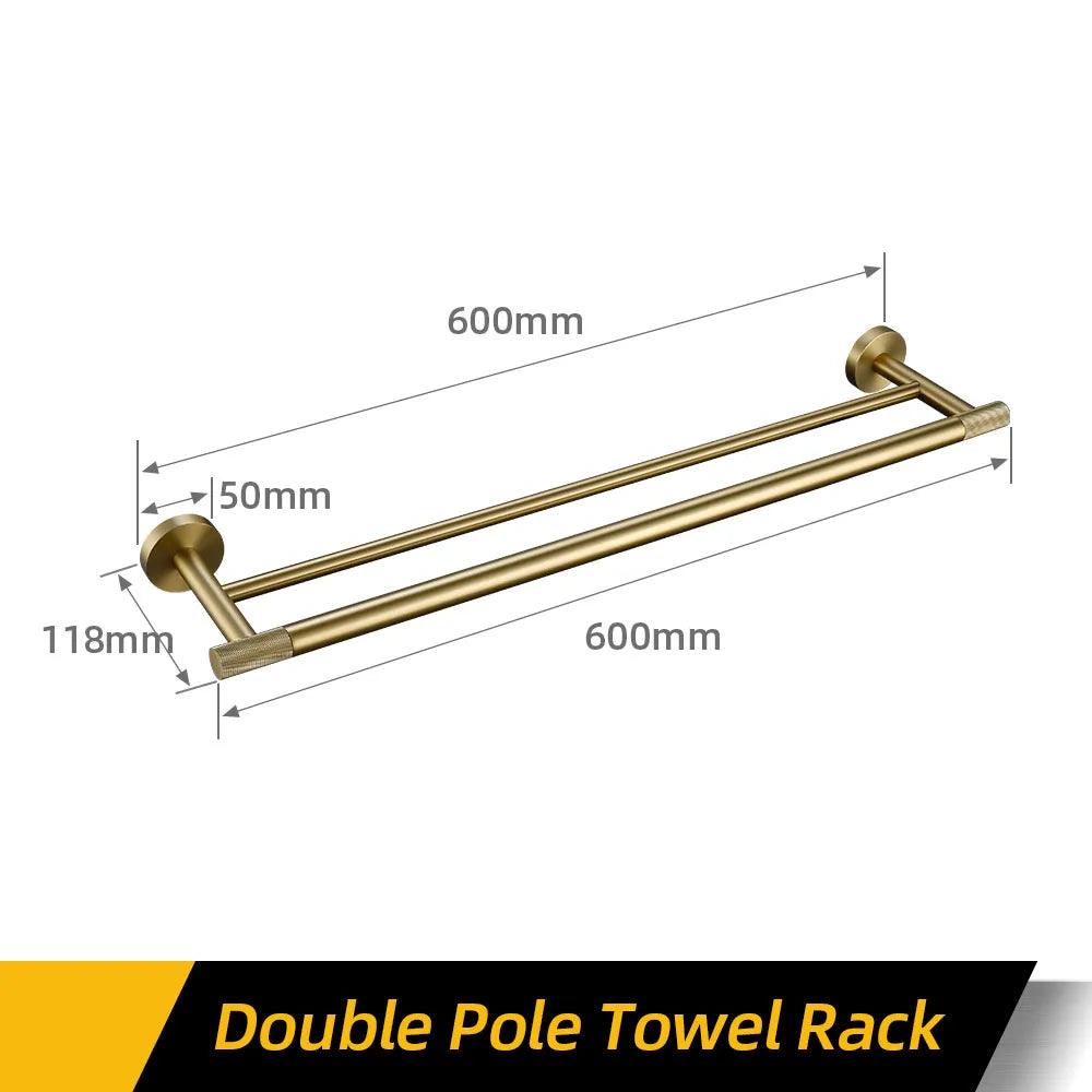 Bathroom Hardware Accessories Set Brushed Gold Knurled Brass Kit Towel Bar Ring Robe Hook Paper Holder Towel Ring Toilet Brush