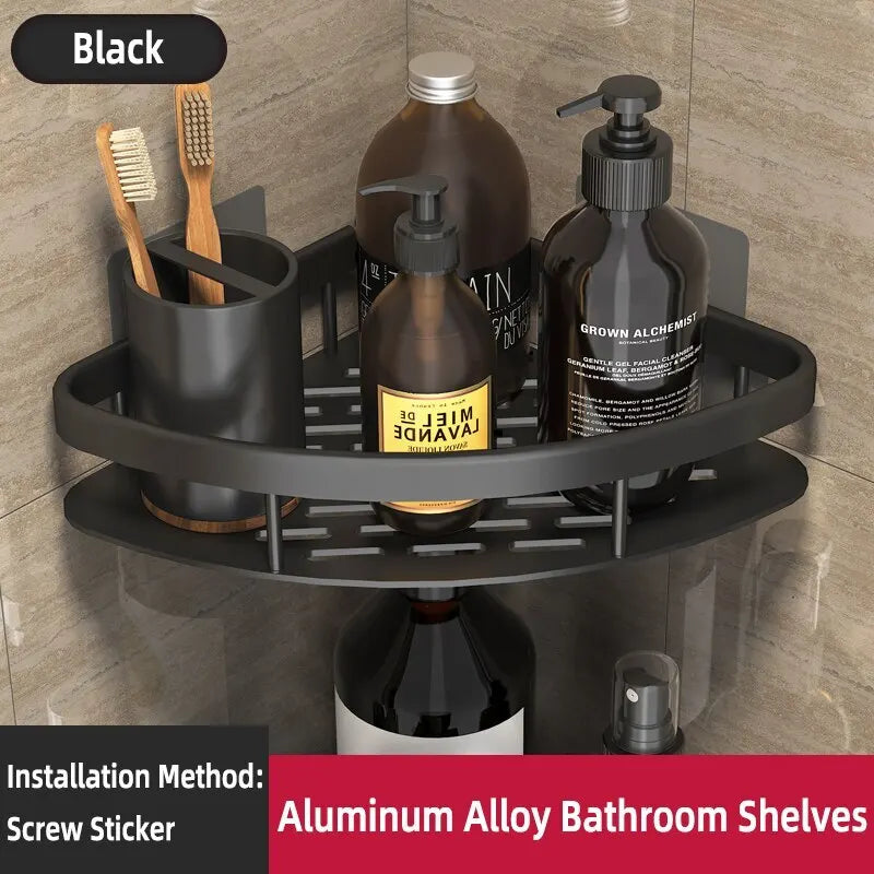 Bathroom Shelf Makeup Storage Organizer Aluminum Alloy Shampoo Rack Shower Shelf Bathroom Accessories No Drill Wall Shelf