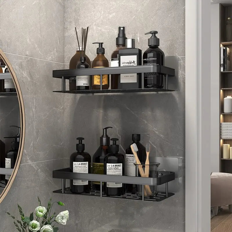 Bathroom Shelf Makeup Storage Organizer Aluminum Alloy Shampoo Rack Shower Shelf Bathroom Accessories No Drill Wall Shelf