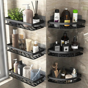 Bathroom Shelf Makeup Storage Organizer Aluminum Alloy Shampoo Rack Shower Shelf Bathroom Accessories No Drill Wall Shelf