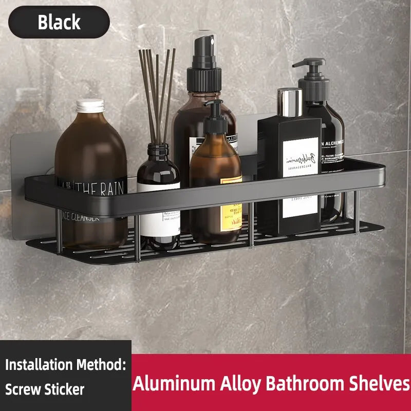 Bathroom Shelf Makeup Storage Organizer Aluminum Alloy Shampoo Rack Shower Shelf Bathroom Accessories No Drill Wall Shelf