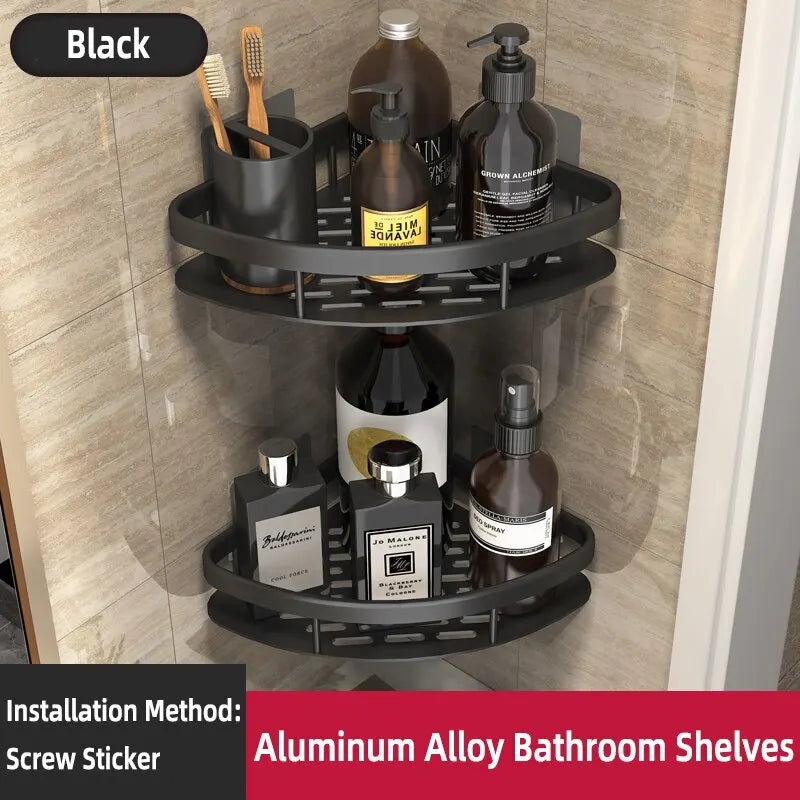 Bathroom Shelf Makeup Storage Organizer Aluminum Alloy Shampoo Rack Shower Shelf Bathroom Accessories No Drill Wall Shelf