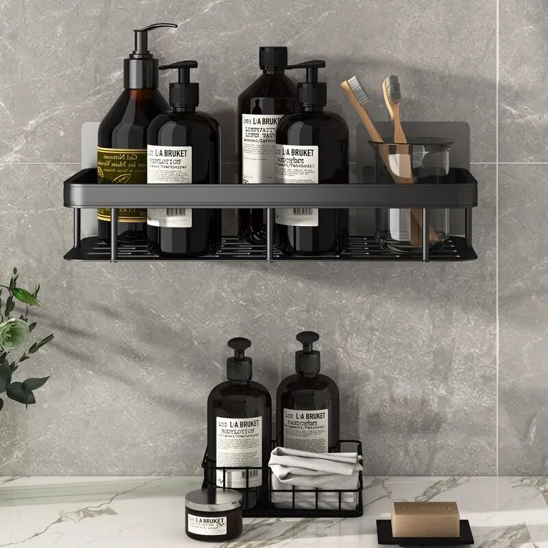 Bathroom Shelf Makeup Storage Organizer Aluminum Alloy Shampoo Rack Shower Shelf Bathroom Accessories No Drill Wall Shelf