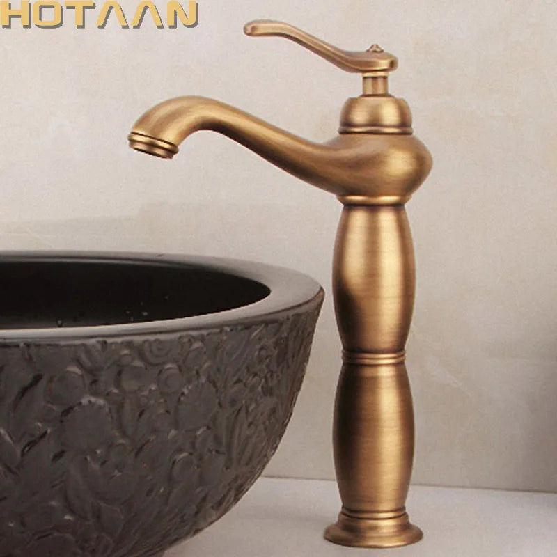 Grifo de lavabo alto para baño, mezclador de latón y bronce antiguo, cobre macizo, estilo europeo de lujo, grifo torneiras para banheiro crane YT-5062