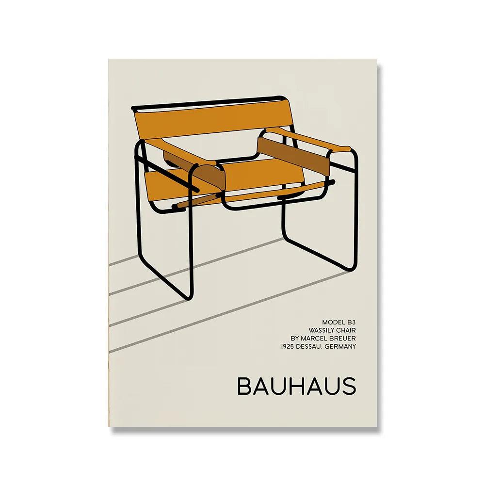 Bauhaus Exhibition Poster Chair Running Male Geometric Canvas Painting Black Orange Minimalist Abstract Wall Picture Home Decor