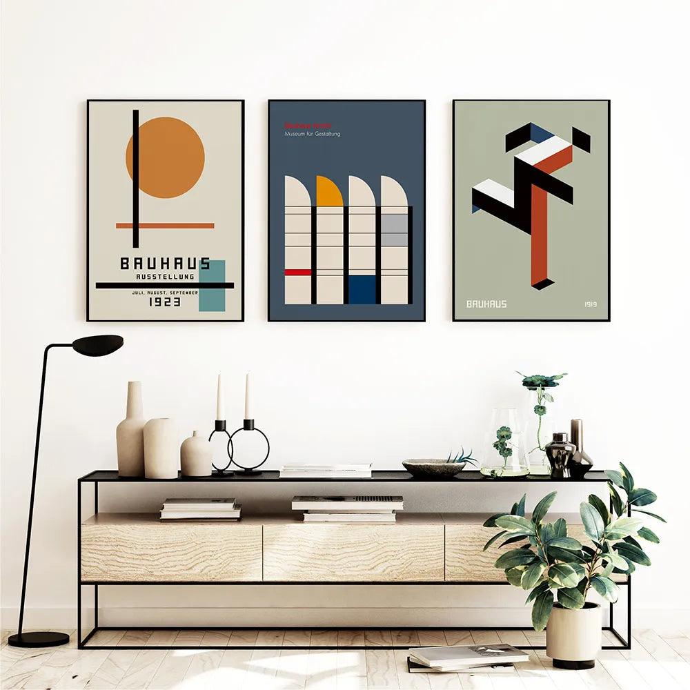 Bauhaus Exhibition Poster Chair Running Male Geometric Canvas Painting Black Orange Minimalist Abstract Wall Picture Home Decor