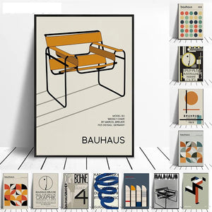 Bauhaus Exhibition Poster Chair Running Male Geometric Canvas Painting Black Orange Minimalist Abstract Wall Picture Home Decor