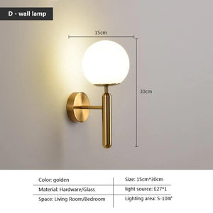 Bedside Wall Lamp Light Sconce for Living Room Bedroom Aisle Background Home Decor Plating Iron Glass Lampshade Lighting Fixture