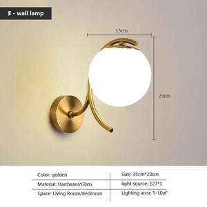 Bedside Wall Lamp Light Sconce for Living Room Bedroom Aisle Background Home Decor Plating Iron Glass Lampshade Lighting Fixture