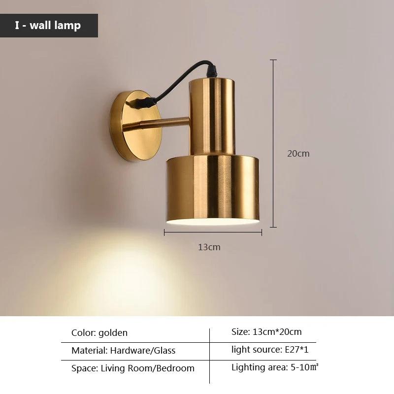 Bedside Wall Lamp Light Sconce for Living Room Bedroom Aisle Background Home Decor Plating Iron Glass Lampshade Lighting Fixture