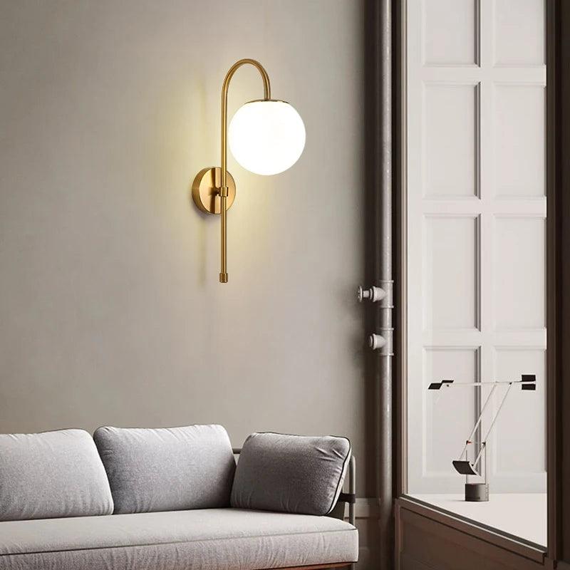 Bedside Wall Lamp Light Sconce for Living Room Bedroom Aisle Background Home Decor Plating Iron Glass Lampshade Lighting Fixture