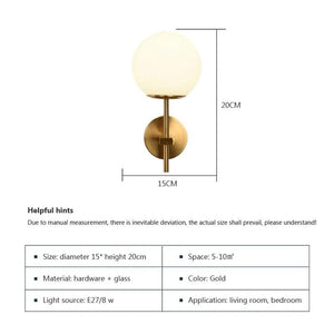 Bedside Wall Lamp Light Sconce for Living Room Bedroom Aisle Background Home Decor Plating Iron Glass Lampshade Lighting Fixture