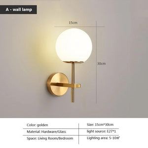 Bedside Wall Lamp Light Sconce for Living Room Bedroom Aisle Background Home Decor Plating Iron Glass Lampshade Lighting Fixture