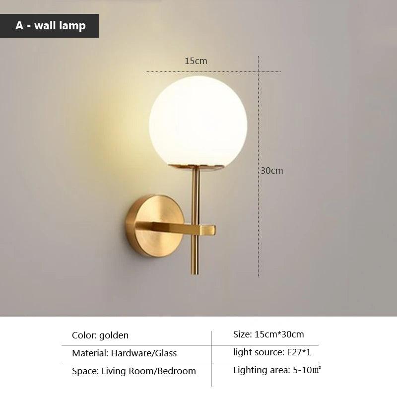 Bedside Wall Lamp Light Sconce for Living Room Bedroom Aisle Background Home Decor Plating Iron Glass Lampshade Lighting Fixture