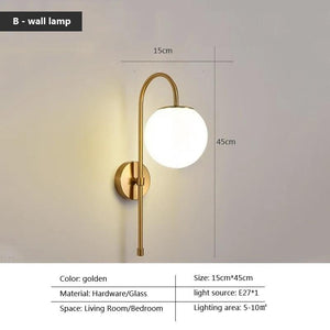 Bedside Wall Lamp Light Sconce for Living Room Bedroom Aisle Background Home Decor Plating Iron Glass Lampshade Lighting Fixture