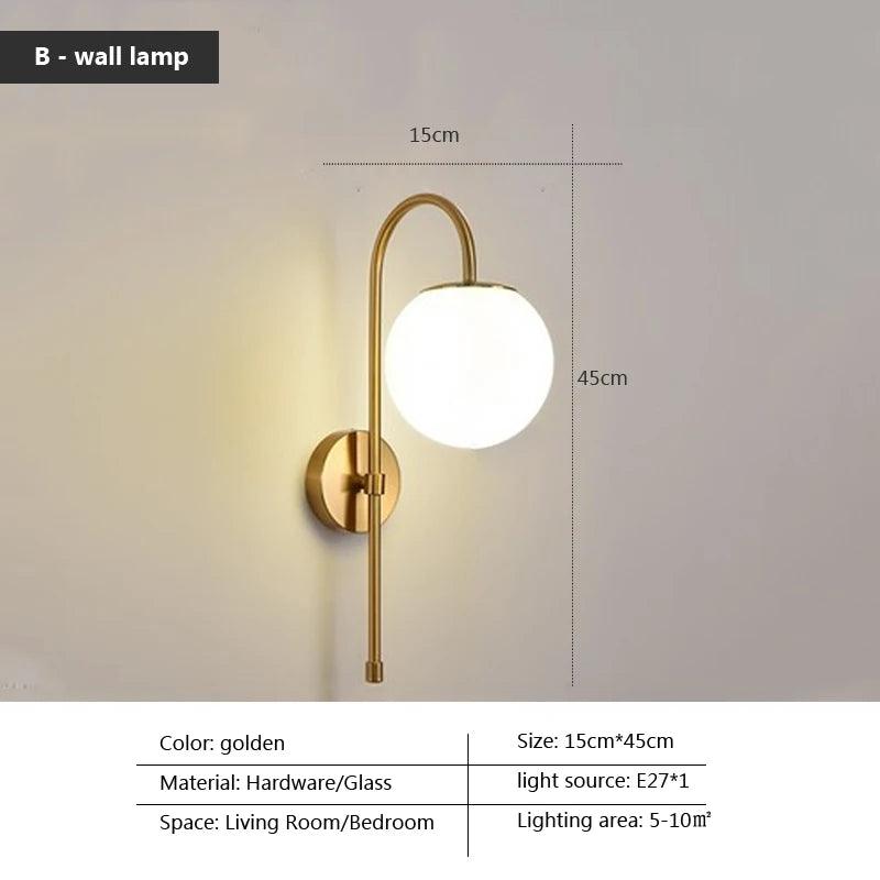 Bedside Wall Lamp Light Sconce for Living Room Bedroom Aisle Background Home Decor Plating Iron Glass Lampshade Lighting Fixture